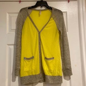 Yellow and Light Gray Button Up Cardigan
